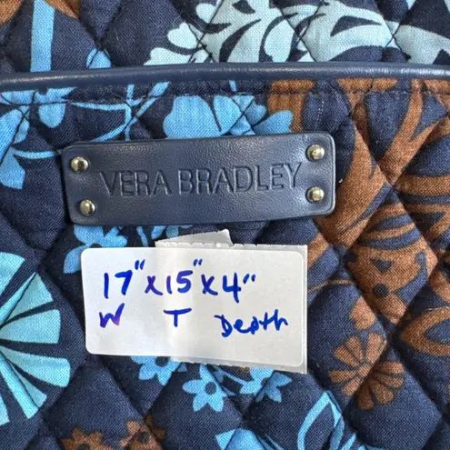 Vera Bradley Tote Bag Quilted Floral Travel Carryall Handbag Blue Brown