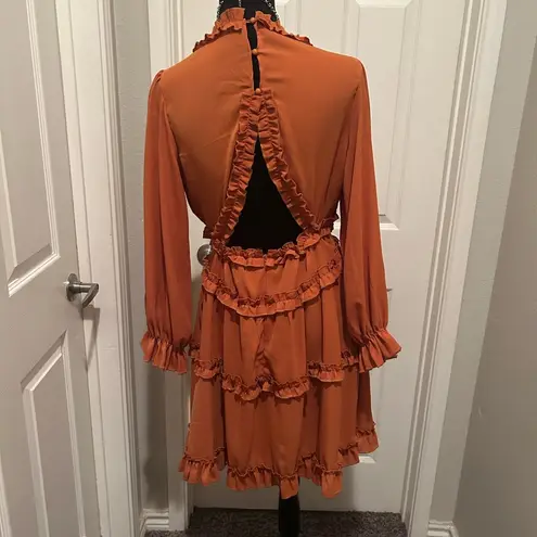Tiered, ruffles, keyhole style dress Orange Size L
