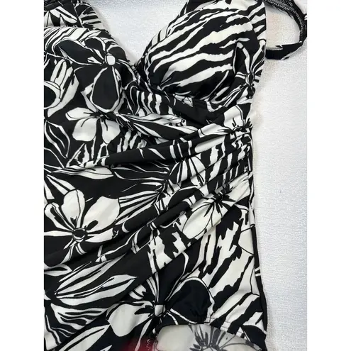 MiracleSuit Black White one-piece Tummy Control Swimsuit women sz 10