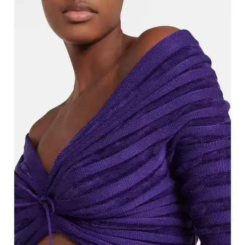 ALAÏA 3d Velvet Top in Ultraviolet 42 New Womens Cropped Knit Blouse Purple Size undefined