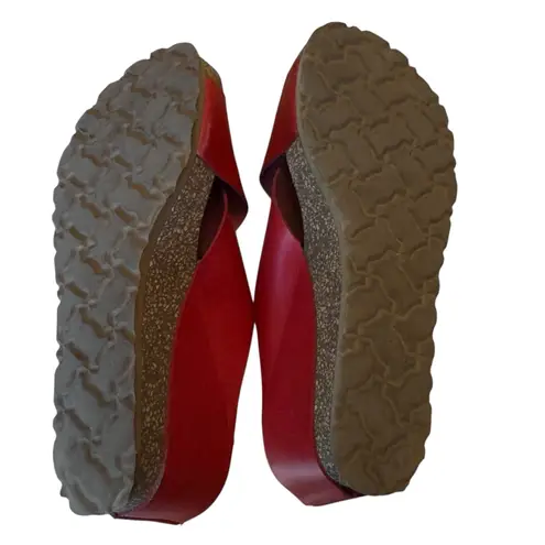 Yokono Red Leather Cross Strap Cork Platform Espadrille Wedge Sandals 6.5 resort