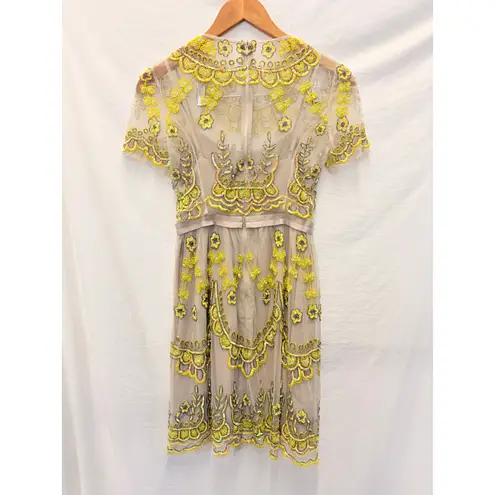 NEEDLE & THREAD Embellished Tulle Mini Dress XS Beaded Wedding Formal Yellow