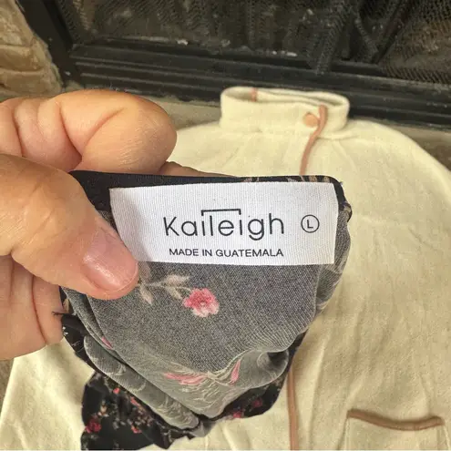 Kaileigh Black and Red Floral Midi Dress faux wrap tie waist