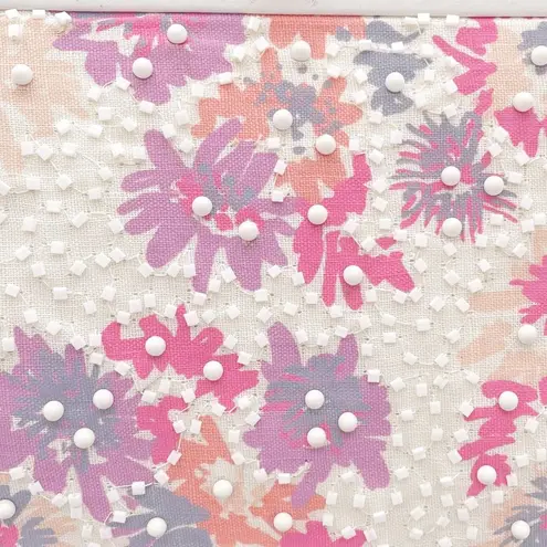 Vintage Magid Beaded Floral Clutch Purse White Pink Purple w Coin Pouch Beaded