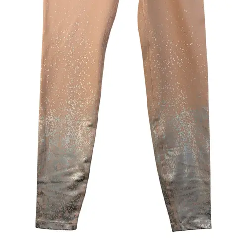 Beyond Yoga Size Medium Beige Pink Athletic Leggings Silver Metallic Print