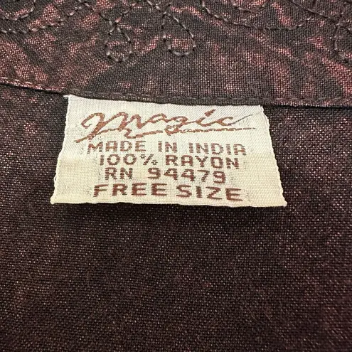 Magic Dress One Size Burgundy Embroidered Short Sleeve Maxi Adjustable Waist Tie