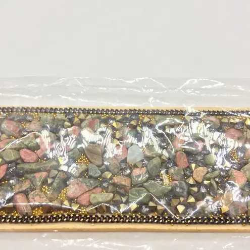 2 Vegan Leather Cuff/Wristband/Bracelet w/Natural Stones on Front Bohemian Vibe Blue