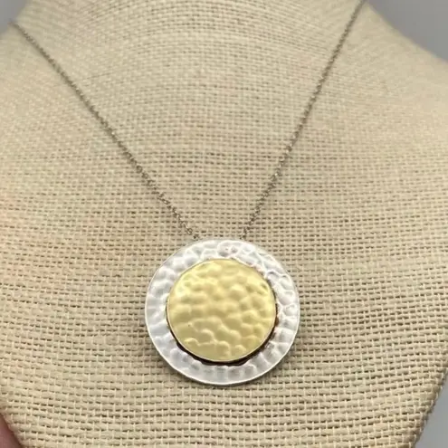 Silpada Silver and Gold Station Necklace and Two Tone Hammered Round Pendant