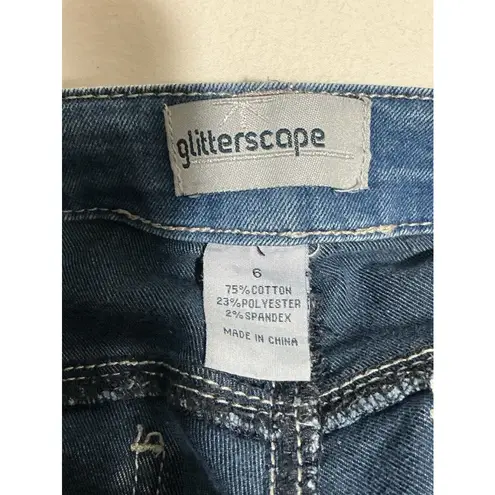 Woman’s Glitter Scape 6 Blue Jeans Straight Leg Stretch Rhine Stones