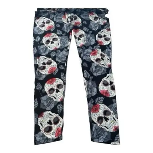 Women Black Gothic Rose & Skull Print Leggings Plus Size 3X