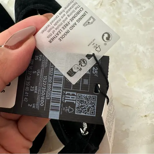 Massimo Dutti NWT Ballet Flats Square Toe Rhinestone Ankle Strap Black Velvet 5