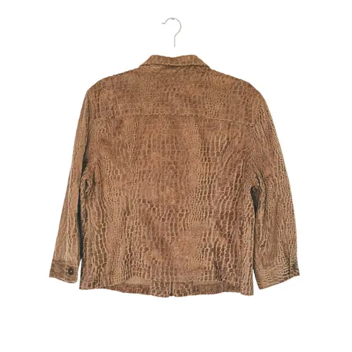 Ruby Rd Vintage Faux Fur Crocodile Leather Jacket Retro Large Brown Boho Earthy