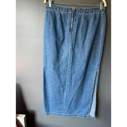 Stylish Denim Maxi Skirt with Drawstring Blue Size undefined