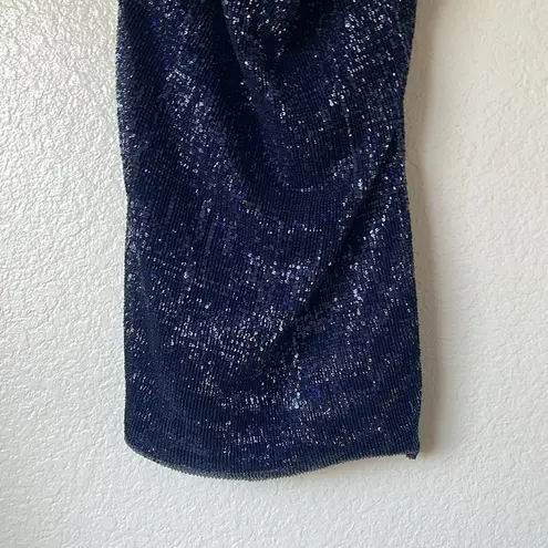 NWT Showpo Only Tonight Halter Slip On Open Back Drape Neck Mini Blue Size 6