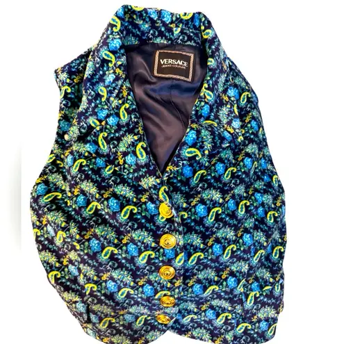 Versace Jeans Couture VINTAGE Cropped Vest โ Blue Yellow Paisley Baroque XS*