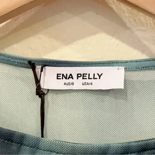 Ena Pelly Lou Gathered Mesh Maxi Dress in Green Abstract Print Size 4 NWT