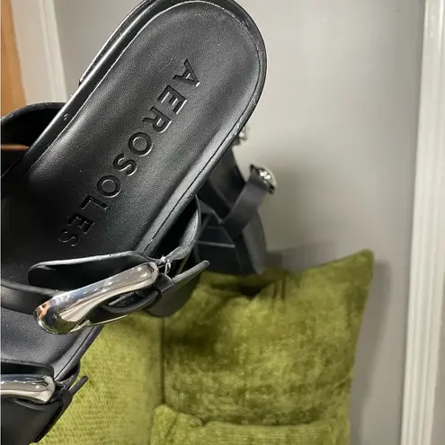 Aerosoles  Shoes Women’s 9.5 Chance Black Leather Slide Platform Sandal