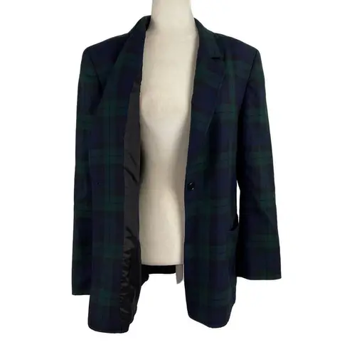 Brooks Brothers Tartan Plaid Green Black Watch Single Breasted Wool Blazer SZ 14
