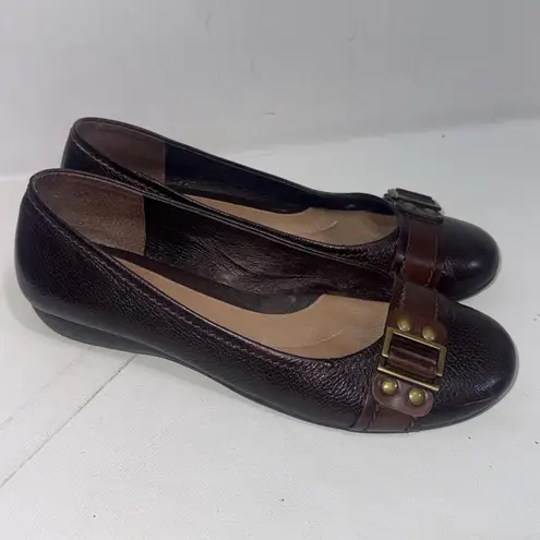 Nurture Brown Leather Ballet Flats Slip On Comfort Work Travel Minimalist Shoes Size 9.5