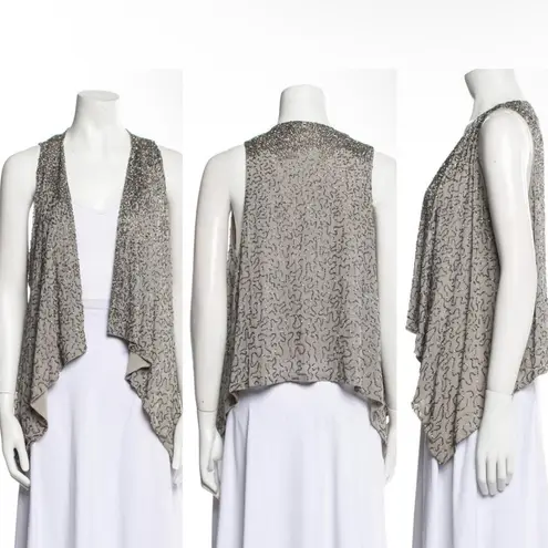 Alice + Olivia  Silver Sequin Beaded Best Handkerchief Hem Boho Glam Festival M thumbnail 2