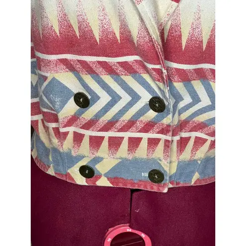 Jean Jacket Aztec print cropped Vintage 1980s red blue cream