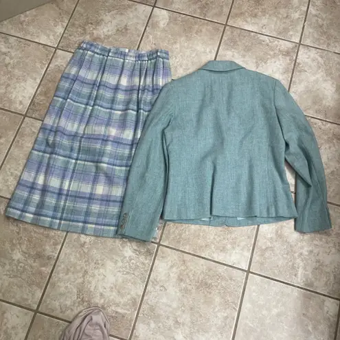 Pendleton Women's 2 Piece Plaid Wool Blazer Skirt Set Size 12 Blue Purple plaid