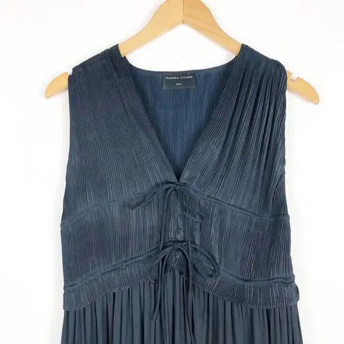 Modern Citizen Eleni Grecian Pleated Midi Dress Size Small Navy Blue Satin