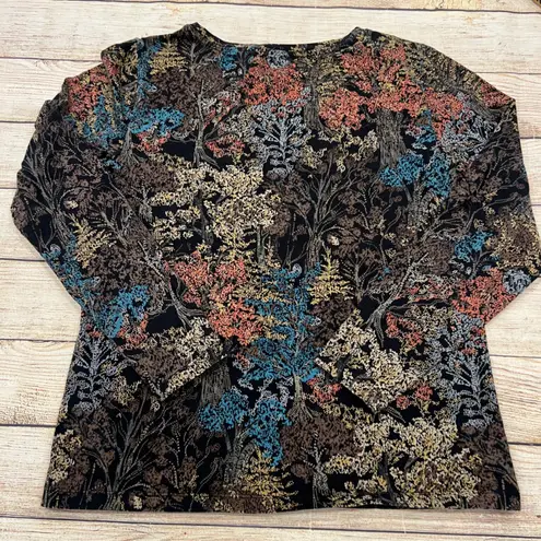 Christopher & Banks Petite Long Sleeve Tree Black Multi Colored Top Size PS
