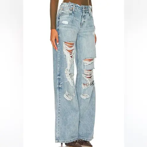 NWT SER.O.YA Fiona Low Rise Wide Leg in Tidal Size 29 Destroyed Distressed Blue