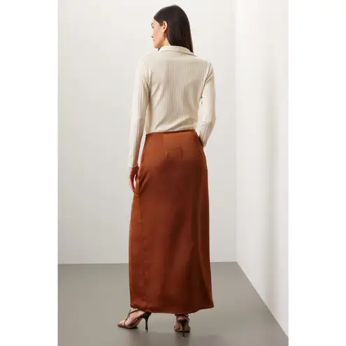 Club Monaco Trycia Brown Satin Bias Slip Slit Maxi Skirt Size 8