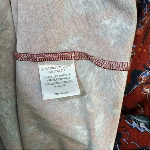 Garnet Hill Red Floral Boho Soft Jersey Knit Trapeze Swing Dress Size 12 Scoop