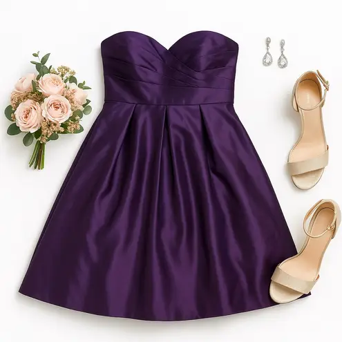 Bill Levkoff Strapless Purple Satin Pleated Cocktail Dress Sz 10 Lined in GUC