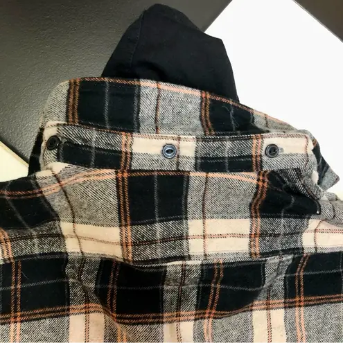 Jules Plaid Layered Hoodie Flannel Shirt Layered Grunge Emo 90s Plaid Neutrals S Brown