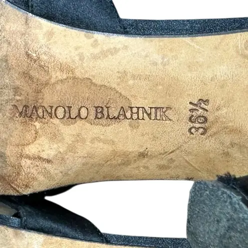 Manolo Blahnik Black Satin Heels Open Toe Sandals Evening Size 36.5