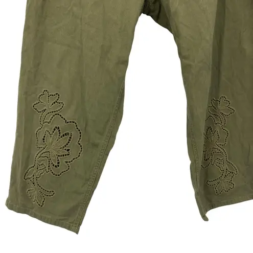 FUTURE COLLECTIVE NWT High Waisted Eyelet Pants Olive Green Size 17 Drawstring