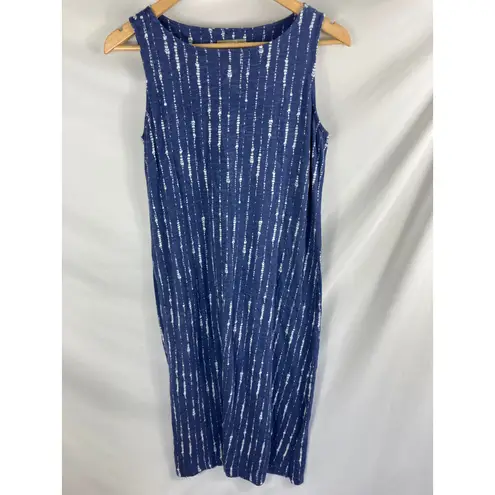 Denim & Co Naturals Linen Blend Midi Dress in Indigo White Pattern Size XSP Blue