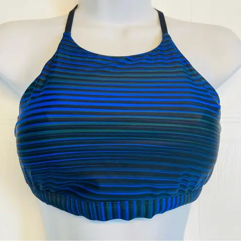 Lululemon  Tidal Flow Net Bikini Swim Top Blue Stripe Tie Back Sz Medium Strappy