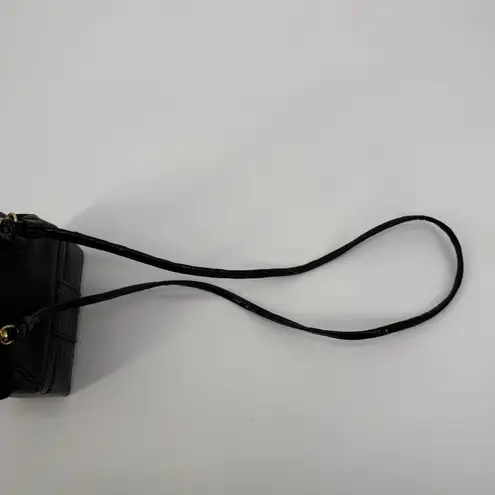 Vintage Small Black Top Handle Crossbody Purse Faux Leather Croc Mirror