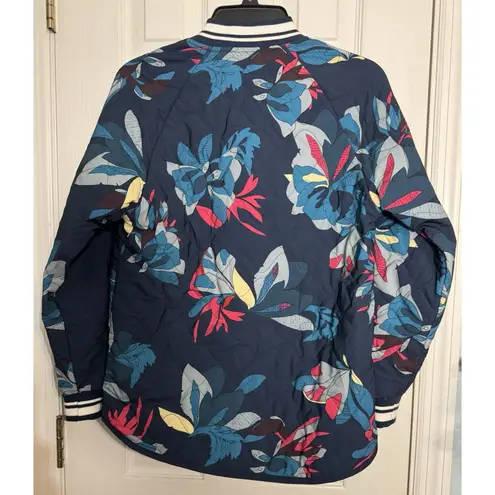 Joy Lab Blue Quilted Floral Print Button Up Coat, Polyester/Spandex, Cuffs, S