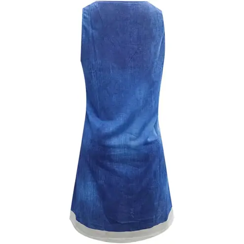 NWT ~ Faux 2 Piece Denim Jean Look Short Casual Tank Top Dress ~ Women's LARGE Blue