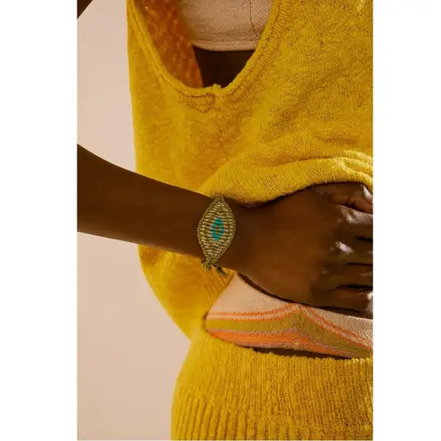 Free People  Camp Braided Bracelet Green Gold NWT Macrame Beach Bohemian Hippie