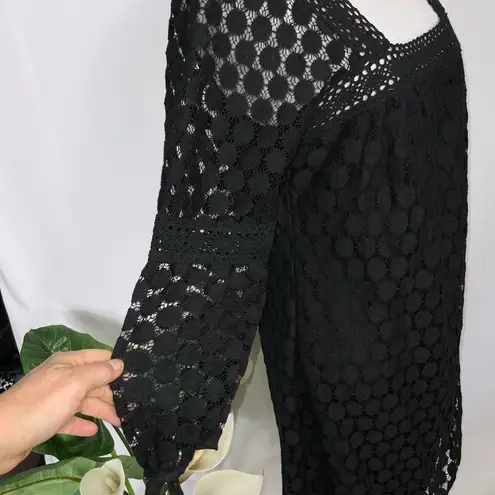 Solitaire  Black Crochet Lace 1/2” Sleeve Casual Career Party Shift Dress Small