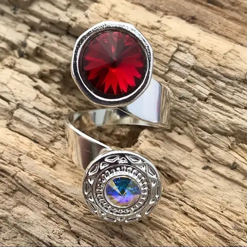 Handcrafted Sparkly Ring Made with Swarovski Crystal Adjustable Fit Red