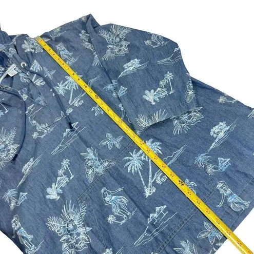 Tommy Bahama  Hula Hut Tropical Print Baja Blue Linen Blend Hoodie