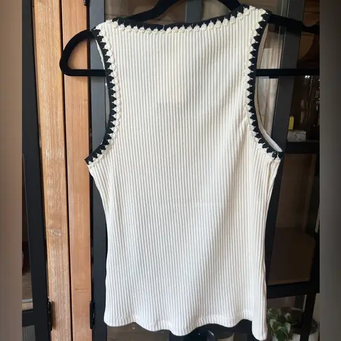 H&M  crochet ribbed tank top cream scoop neck embroidered sleeveless beige