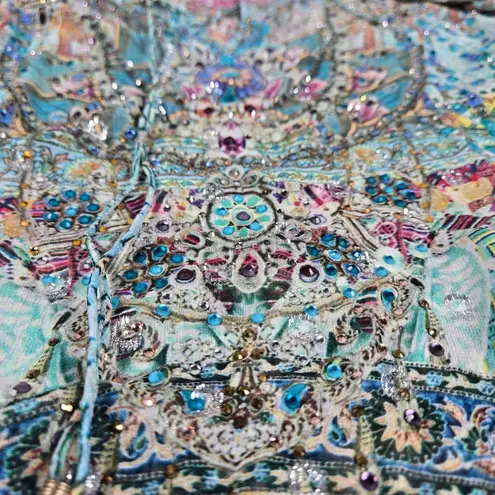 Camilla Silk Drop Shoulder Metallic Sparkle Embellished Boho Top Blouse XS