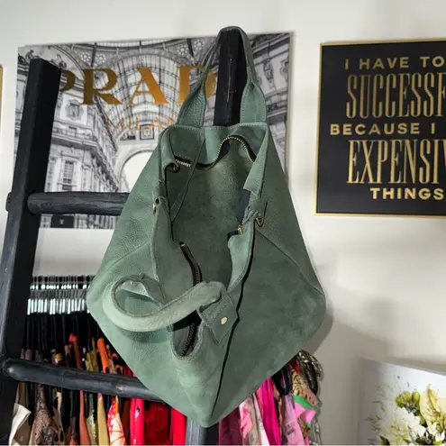 Clare V Boho Messenger Suede Top Handle Shoulder Bag Olive Green