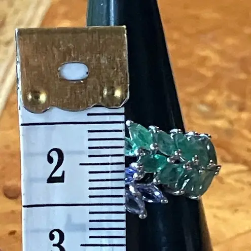 Natural Emerald Tanzanite Sterling Silver Ring Size 6 Purple