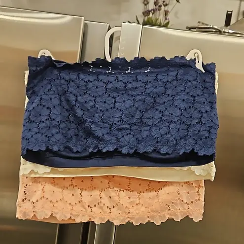 Laura Ashley ππ Padded Bandeau Bras (3 Pack) Pink White Navy Blue Large L NWT