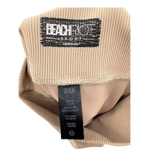Beach Riot Ribbed Sports Bra & Leggings Set Tan XS Athleisure Yoga Workout